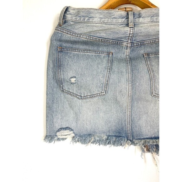 Free People Relaxed & Destroyed Denim Mini Jean Skirt Sz 27 Blue Denim - Picture 5 of 7